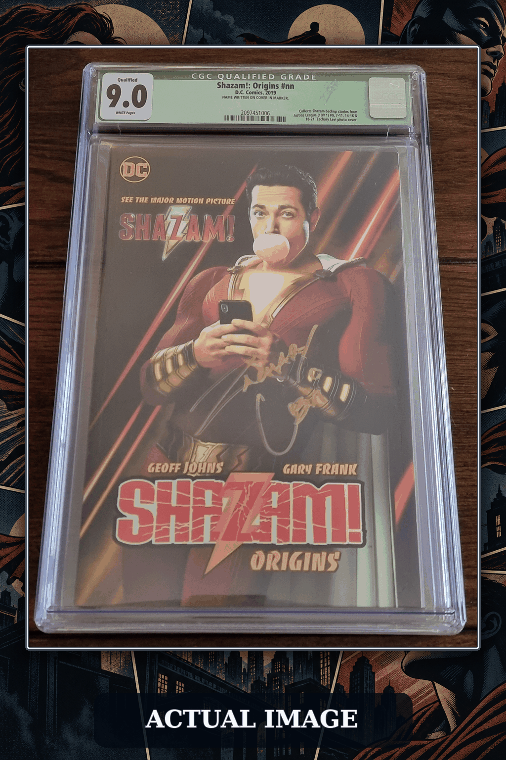 Shazam: Origins photo cover TPB, GREEN LABEL Signed by Zachary Levi, CGC 9.0