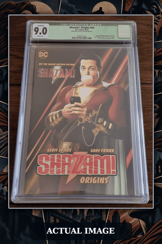 Shazam: Origins photo cover TPB, GREEN LABEL Signed by Zachary Levi, CGC 9.0