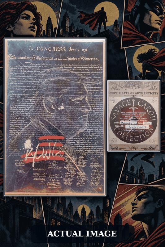 Declaration of TRUMP, 1 SHOT, Kyle Willis Signed and American FLAG remark - 1/1, 8.5