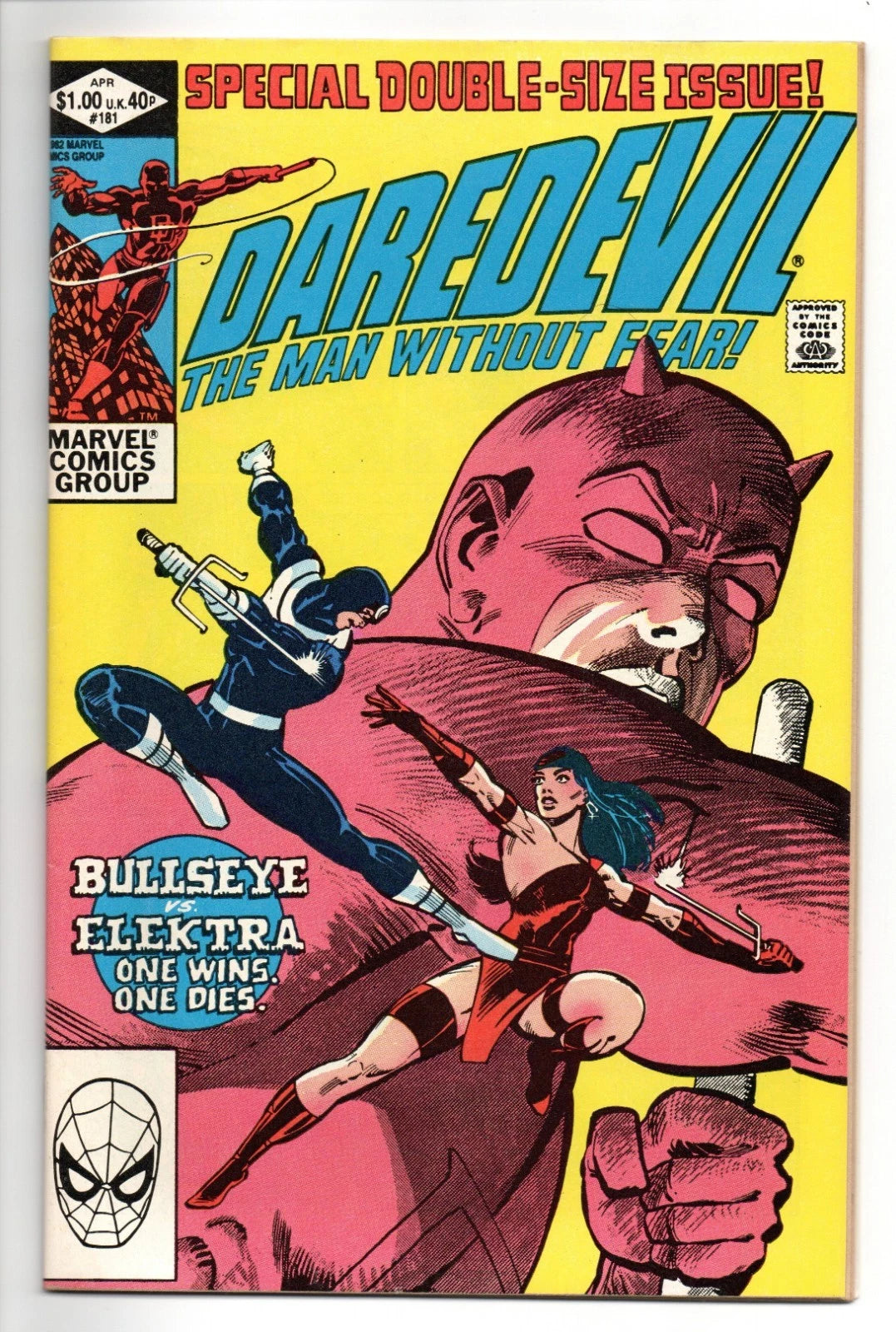 Daredevil #181, Death of Elektra, Bullseye, Frank Miller Marvel 1982 KEY, VF+